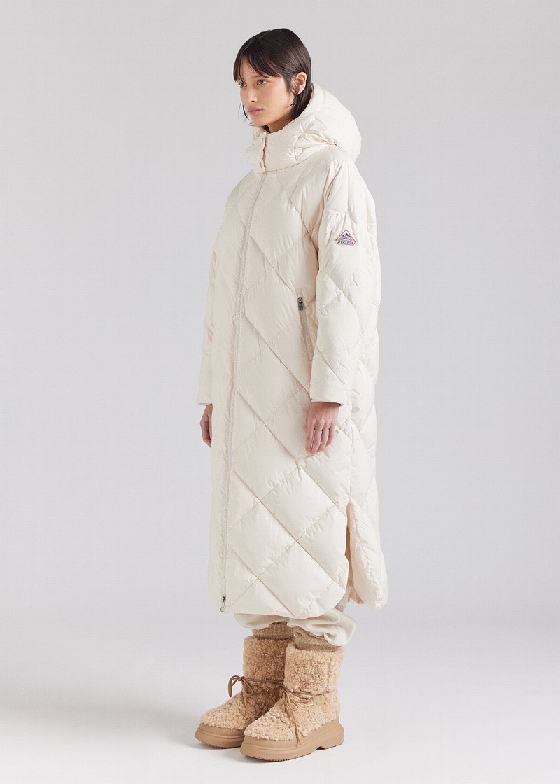 Women Pyrenex Adele Long Down Coats White | HBG814G2345