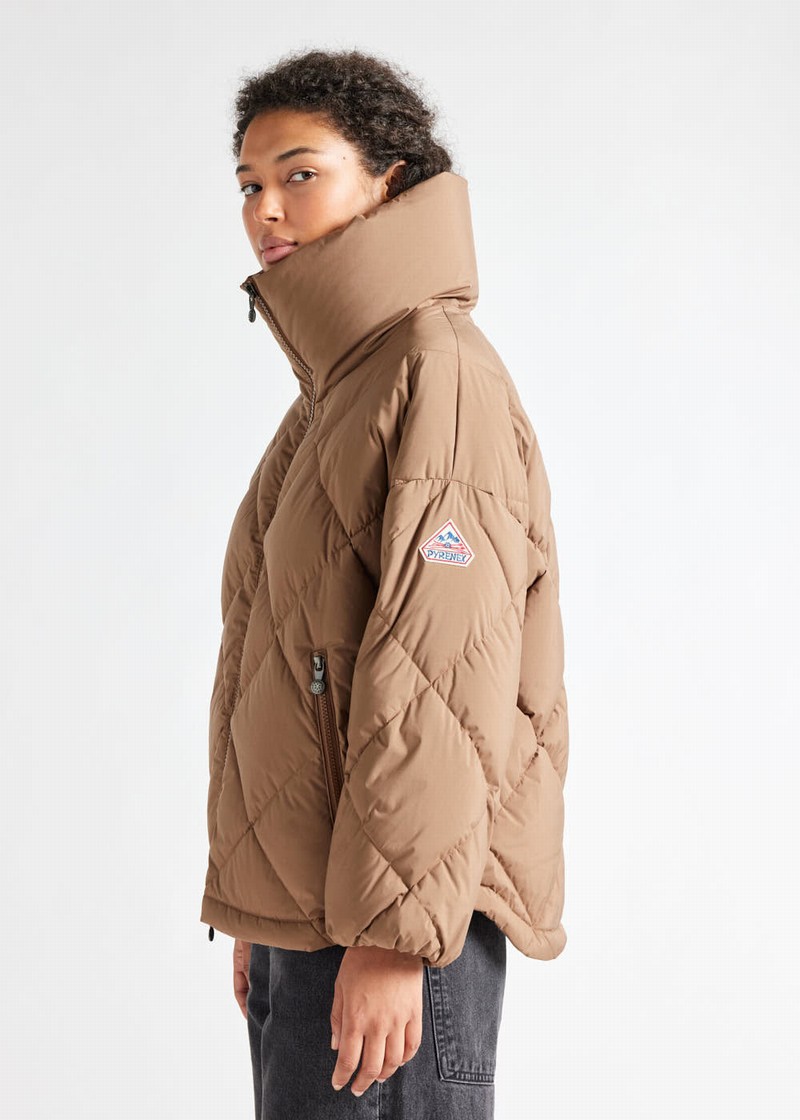 Women Pyrenex Adele Oversize Down Jackets Brown | HJW982W0003