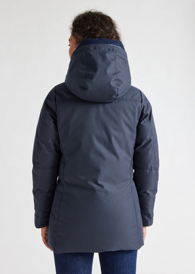 Women Pyrenex Charlotte Hooded Mid-length Down Coats Navy | HNO632O7028