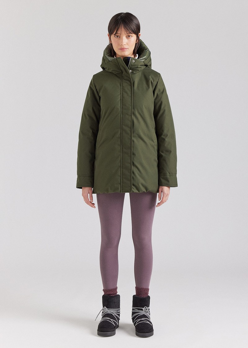 Women Pyrenex Charlotte Hooded Mid-length Down Coats Green | HTO461O5655