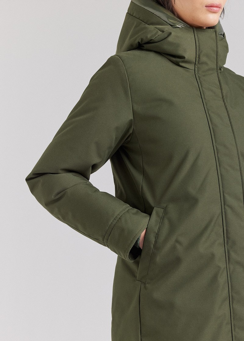 Women Pyrenex Charlotte Hooded Mid-length Down Coats Green | HTO461O5655