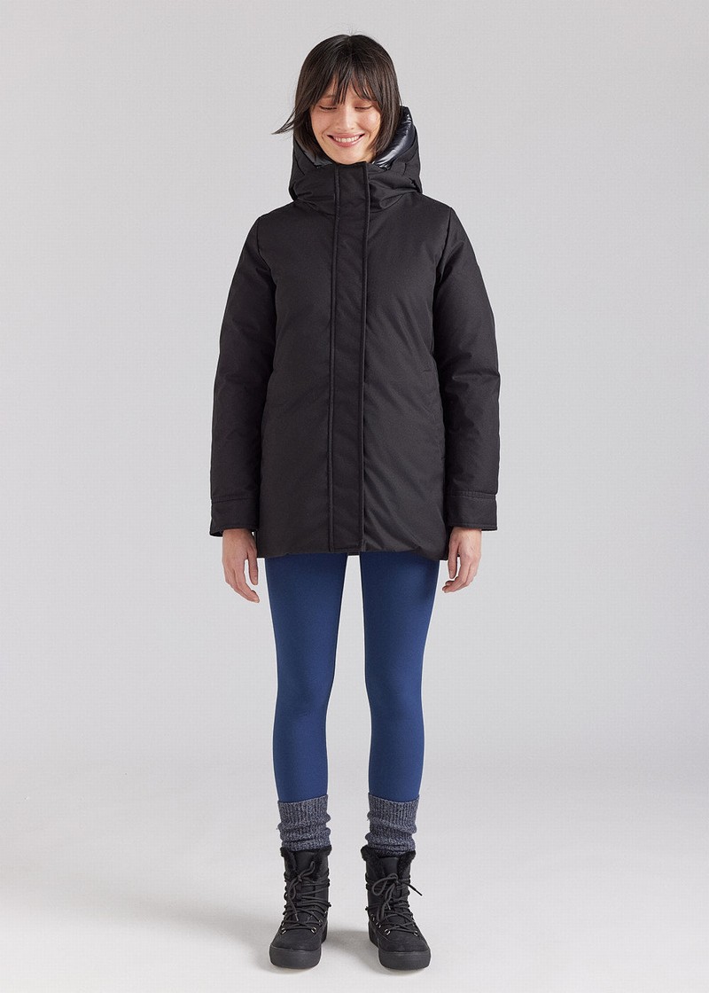 Women Pyrenex Charlotte Hooded Mid-length Down Coats Black | HZC414C2047