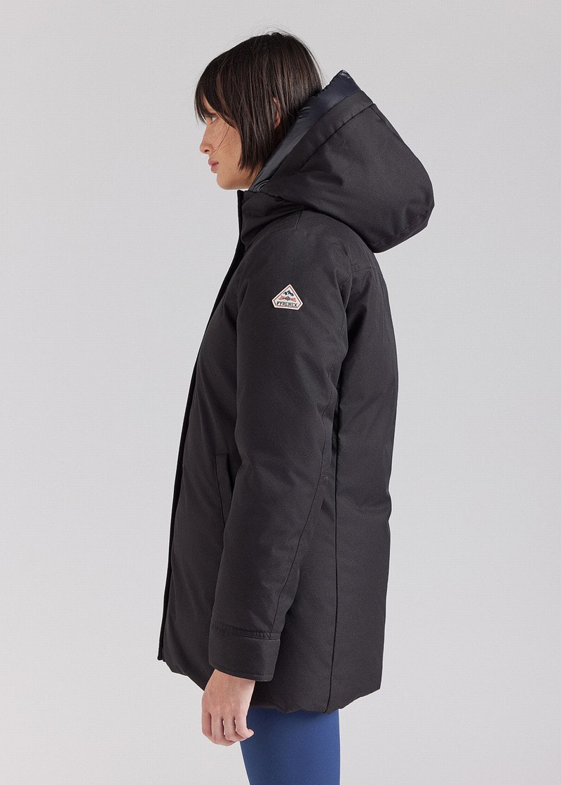 Women Pyrenex Charlotte Hooded Mid-length Down Coats Black | HZC414C2047