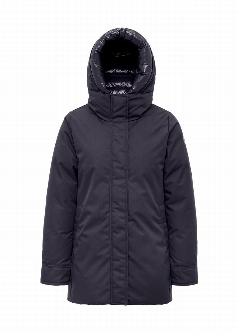 Women Pyrenex Charlotte Hooded Mid-length Down Coats Black | HZC414C2047