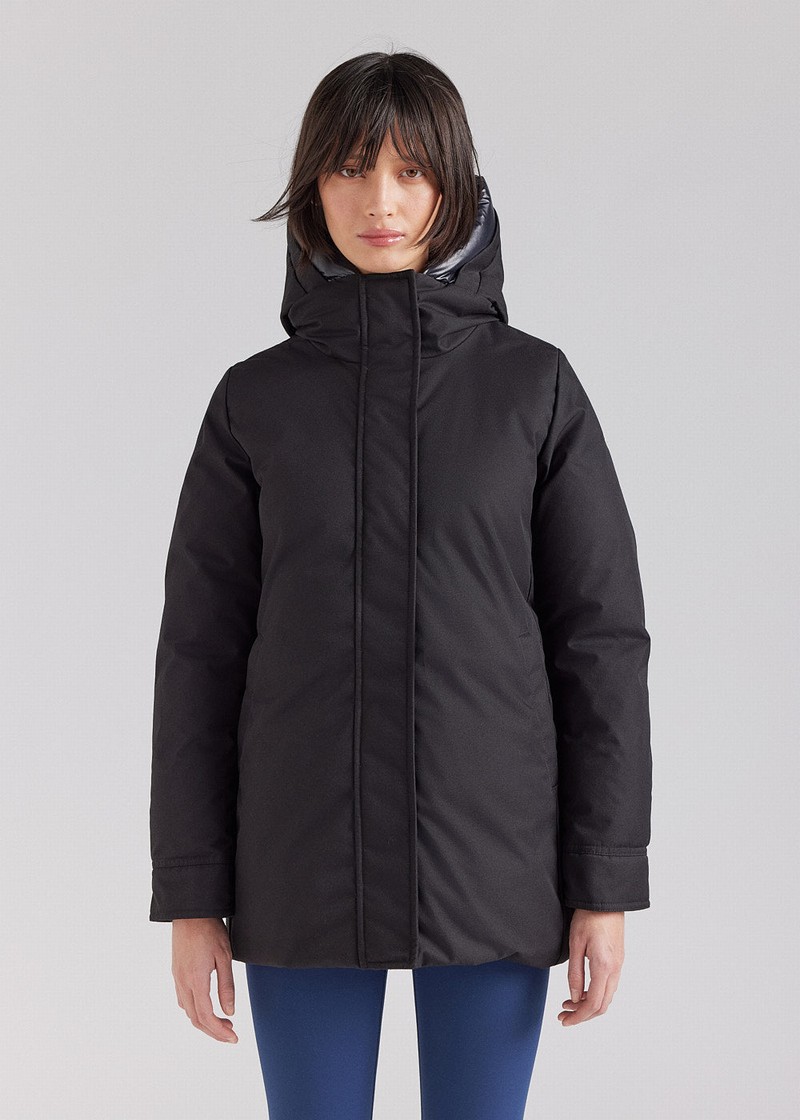 Women Pyrenex Charlotte Hooded Mid-length Down Coats Black | HZC414C2047