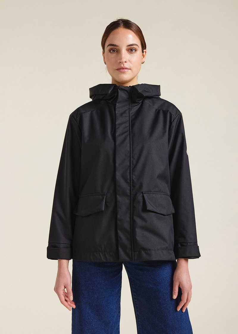 Women Pyrenex Cindy Hooded Short Waterproof Jackets Black | HFH125H0494