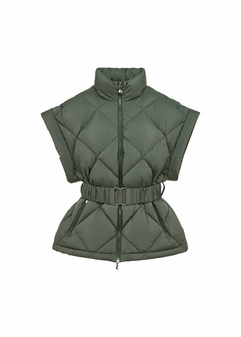 Women Pyrenex Diana Khaki Sleeveless Down Jackets Green | HME339E6405