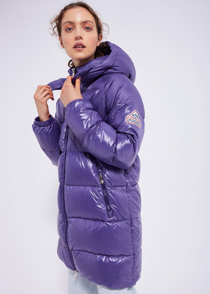 Women Pyrenex Fusion Shiny Hooded Down Coats Purple | HVM836M8039