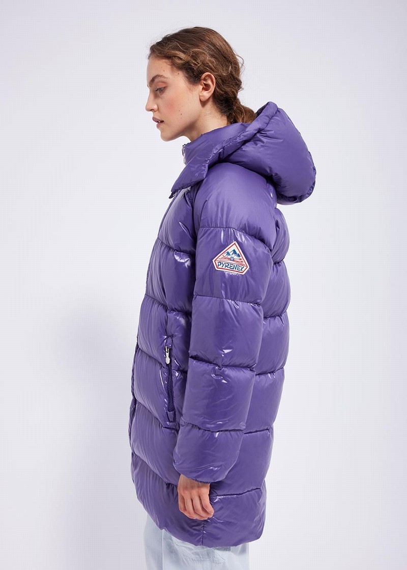 Women Pyrenex Fusion Shiny Hooded Down Coats Purple | HVM836M8039