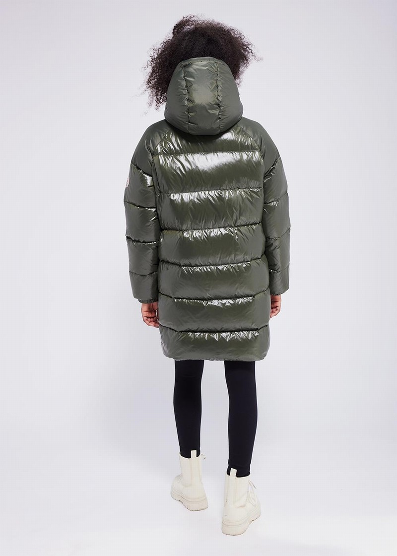 Women Pyrenex Fusion Shiny Hooded Down Coats Green | HUA530A1233