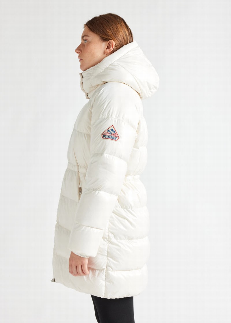 Women Pyrenex Fusion Shiny Hooded Down Coats White | HTK991K1128