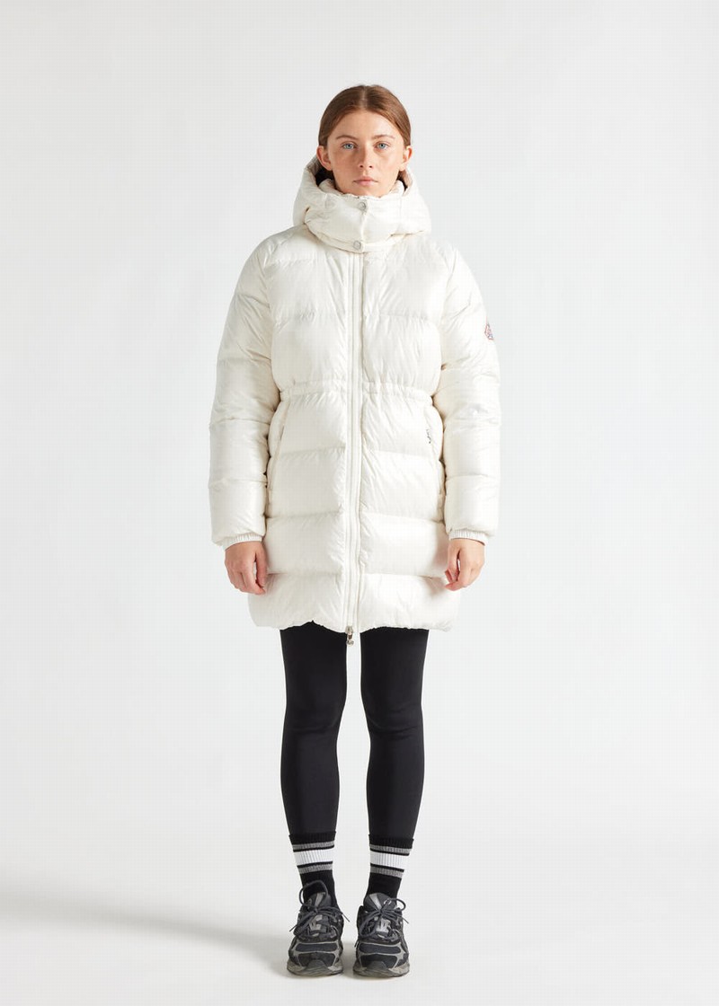 Women Pyrenex Fusion Shiny Hooded Down Coats White | HTK991K1128