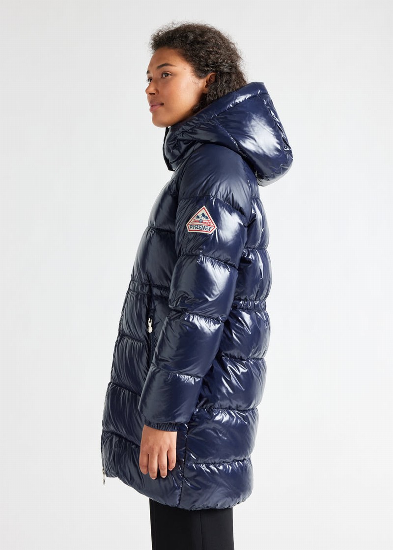 Women Pyrenex Fusion Shiny Hooded Down Coats Navy | HND990D0326