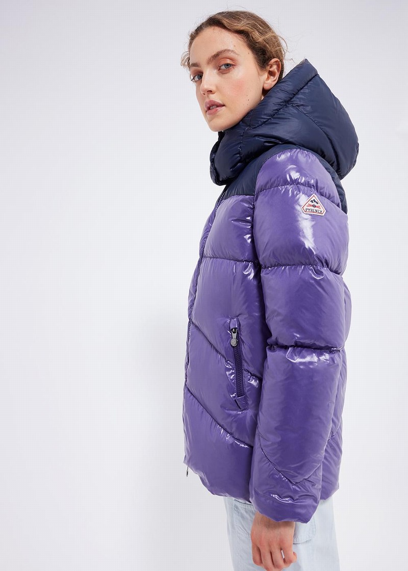 Women Pyrenex Galactic Shiny Hooded Down Jackets Purple | HPD775D2775