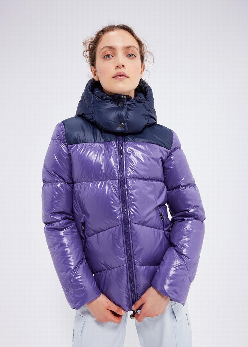 Women Pyrenex Galactic Shiny Hooded Down Jackets Purple | HPD775D2775