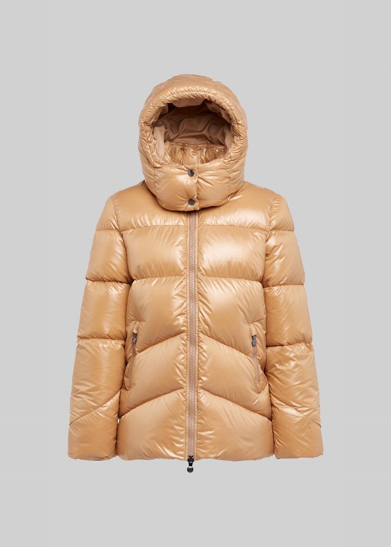 Women Pyrenex Galactic Shiny Hooded Down Jackets Coffee | HML175L4205