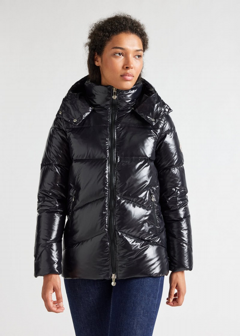 Women Pyrenex Galactic Shiny Hooded Down Jackets Black | HRH072H3101