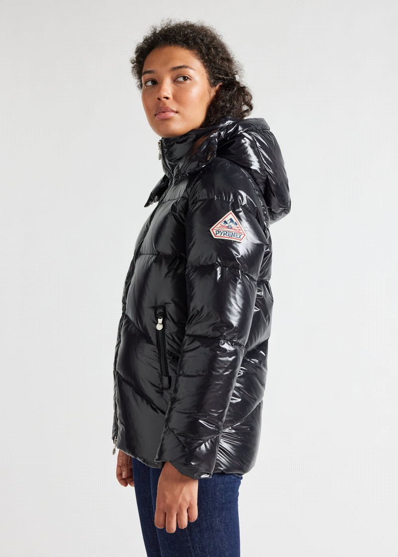 Women Pyrenex Galactic Shiny Hooded Down Jackets Black | HRH072H3101