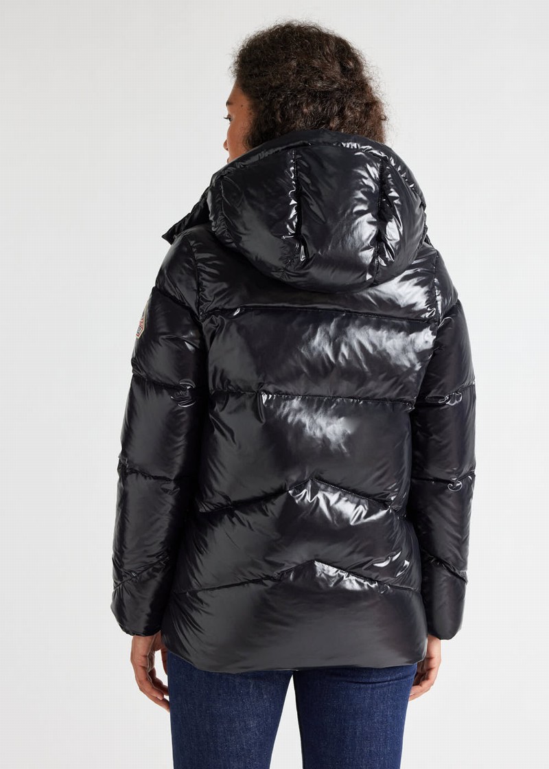 Women Pyrenex Galactic Shiny Hooded Down Jackets Black | HRH072H3101