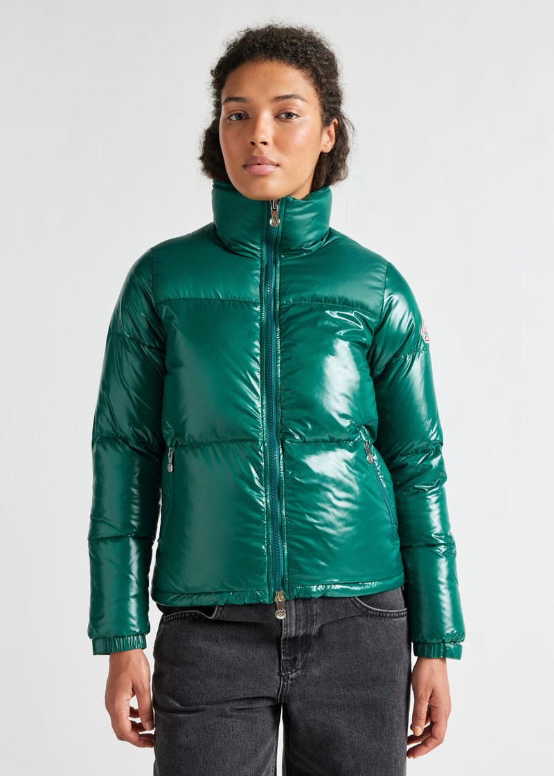 Women Pyrenex Goldin Short And Shiny Down Jackets Green | HMU623U6737