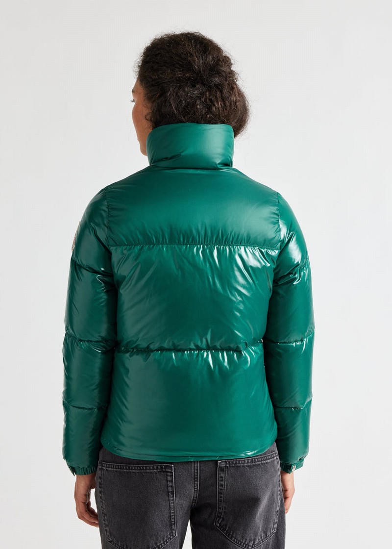 Women Pyrenex Goldin Short And Shiny Down Jackets Green | HMU623U6737