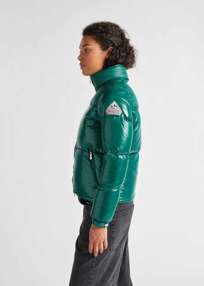 Women Pyrenex Goldin Short And Shiny Down Jackets Green | HMU623U6737