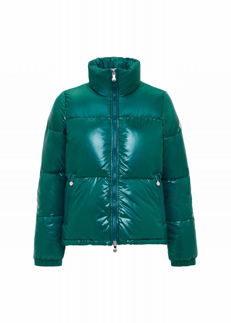 Women Pyrenex Goldin Short And Shiny Down Jackets Green | HMU623U6737