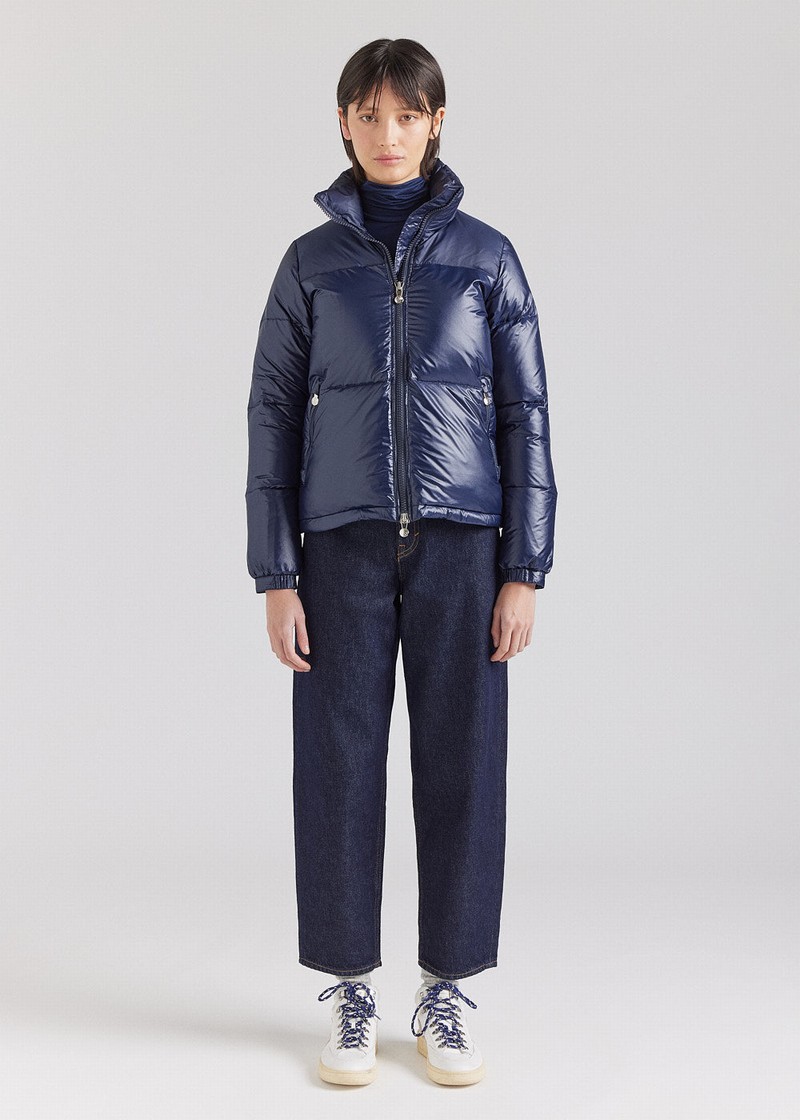 Women Pyrenex Goldin Short And Shiny Down Jackets Navy | HVY383Y7392