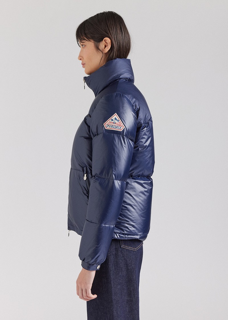 Women Pyrenex Goldin Short And Shiny Down Jackets Navy | HVY383Y7392