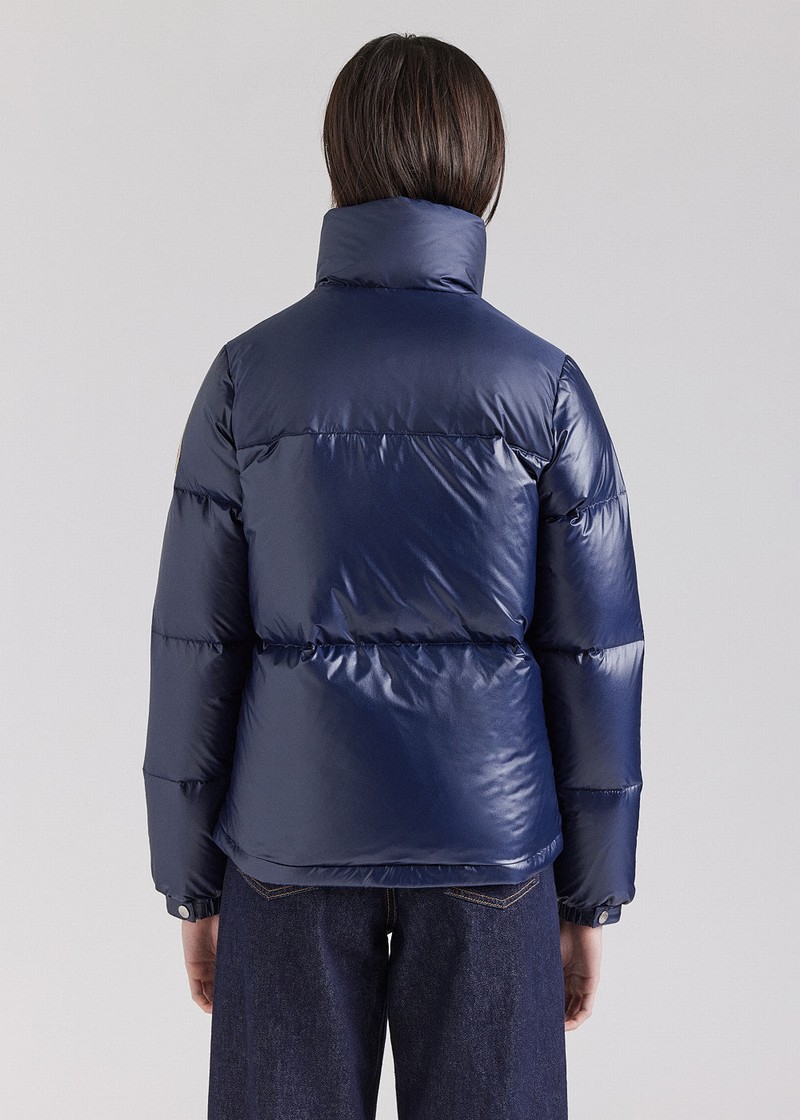 Women Pyrenex Goldin Short And Shiny Down Jackets Navy | HVY383Y7392