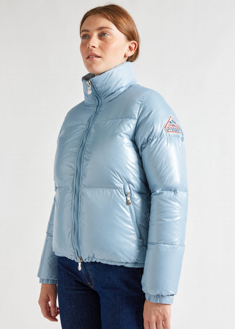 Women Pyrenex Goldin Short And Shiny Down Jackets Blue | HYN145N7599