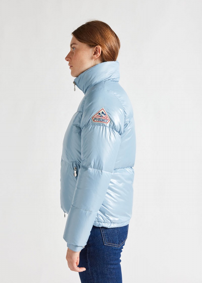 Women Pyrenex Goldin Short And Shiny Down Jackets Blue | HYN145N7599