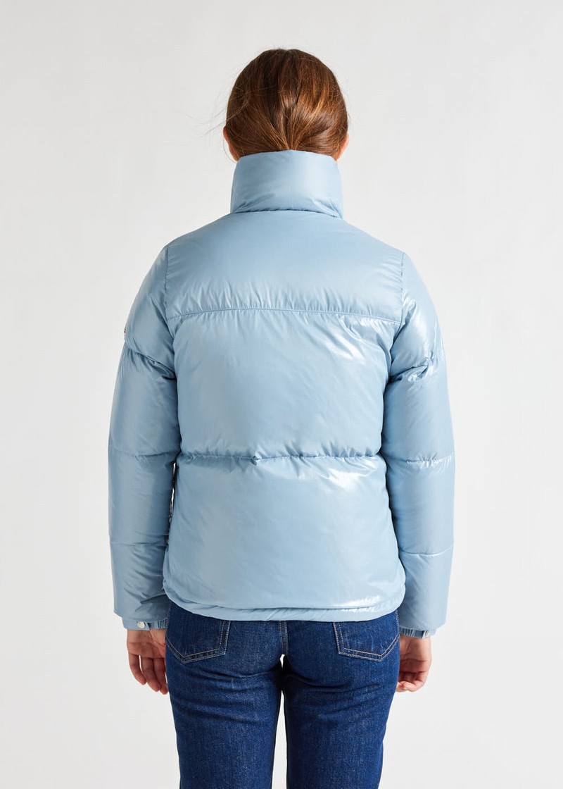 Women Pyrenex Goldin Short And Shiny Down Jackets Blue | HYN145N7599