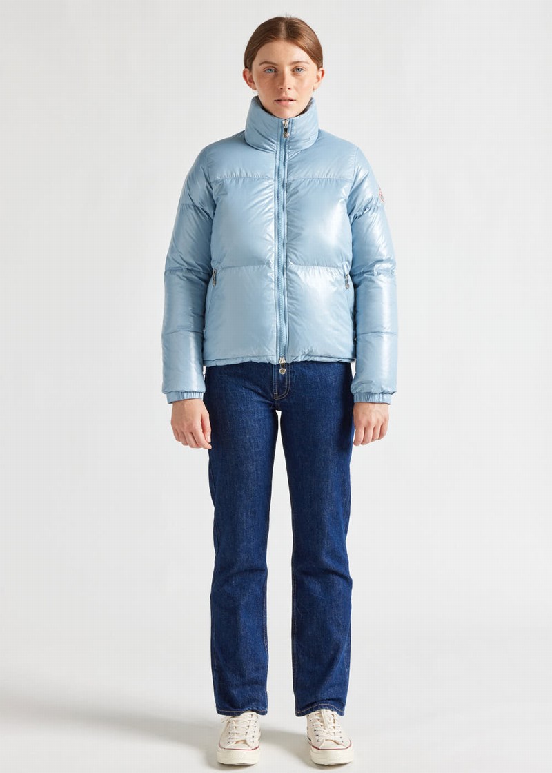 Women Pyrenex Goldin Short And Shiny Down Jackets Blue | HYN145N7599