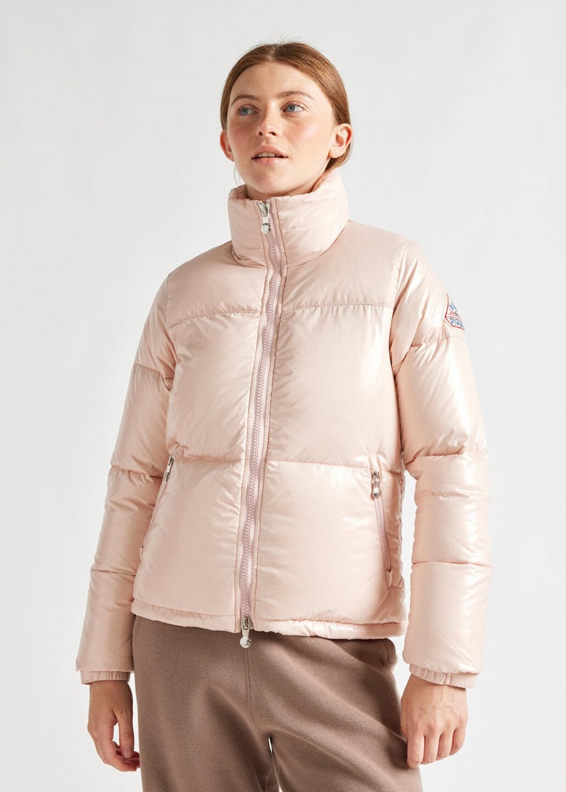 Women Pyrenex Goldin Short And Shiny Down Jackets Coral | HVQ218Q5604