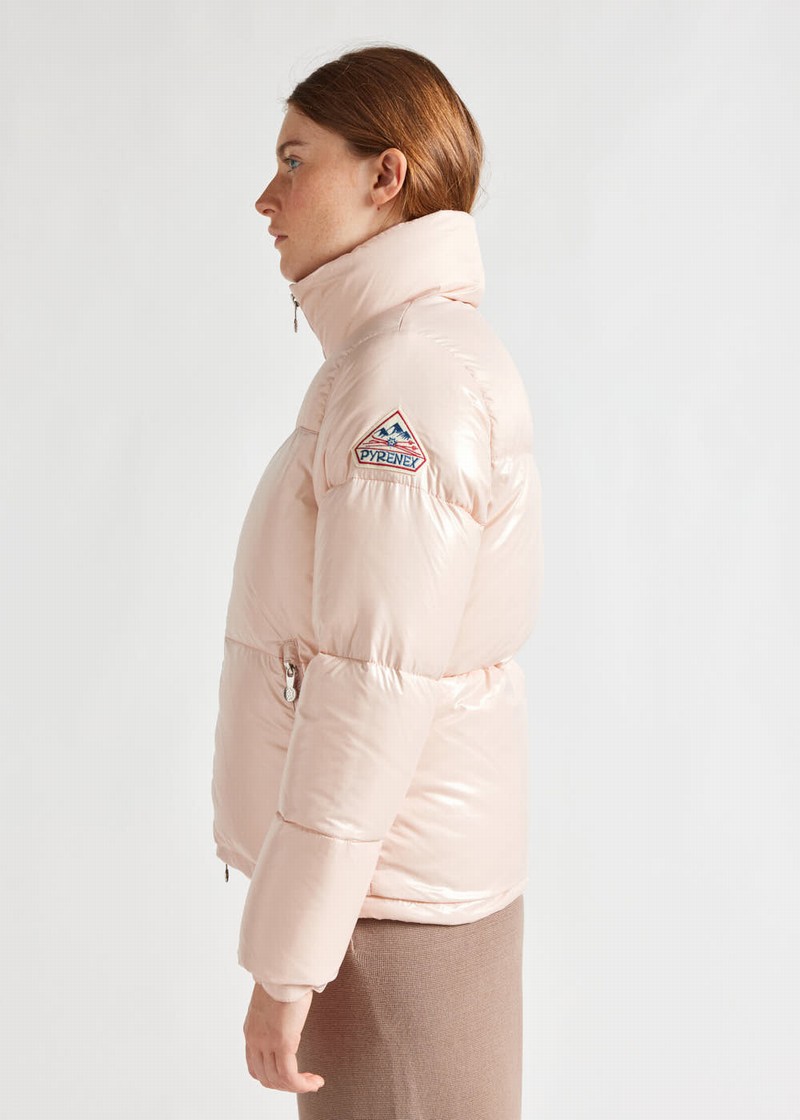 Women Pyrenex Goldin Short And Shiny Down Jackets Coral | HVQ218Q5604