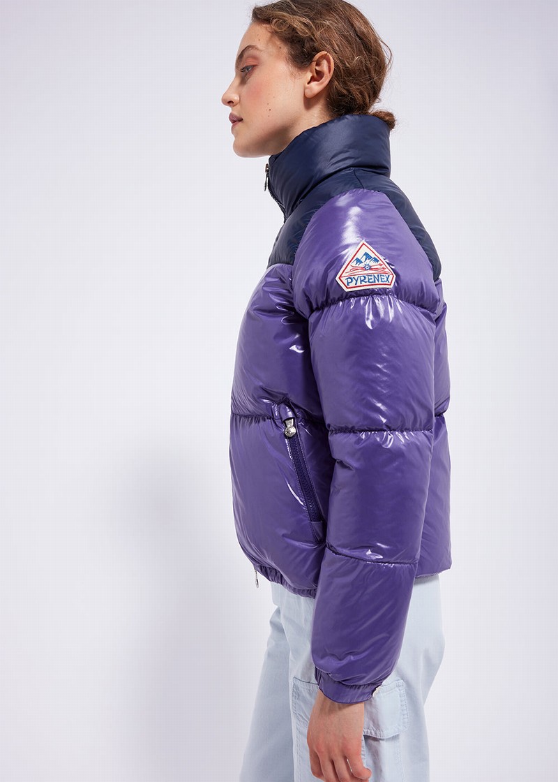 Women Pyrenex Goldin Short And Shiny Down Jackets Purple | HXC511C6096