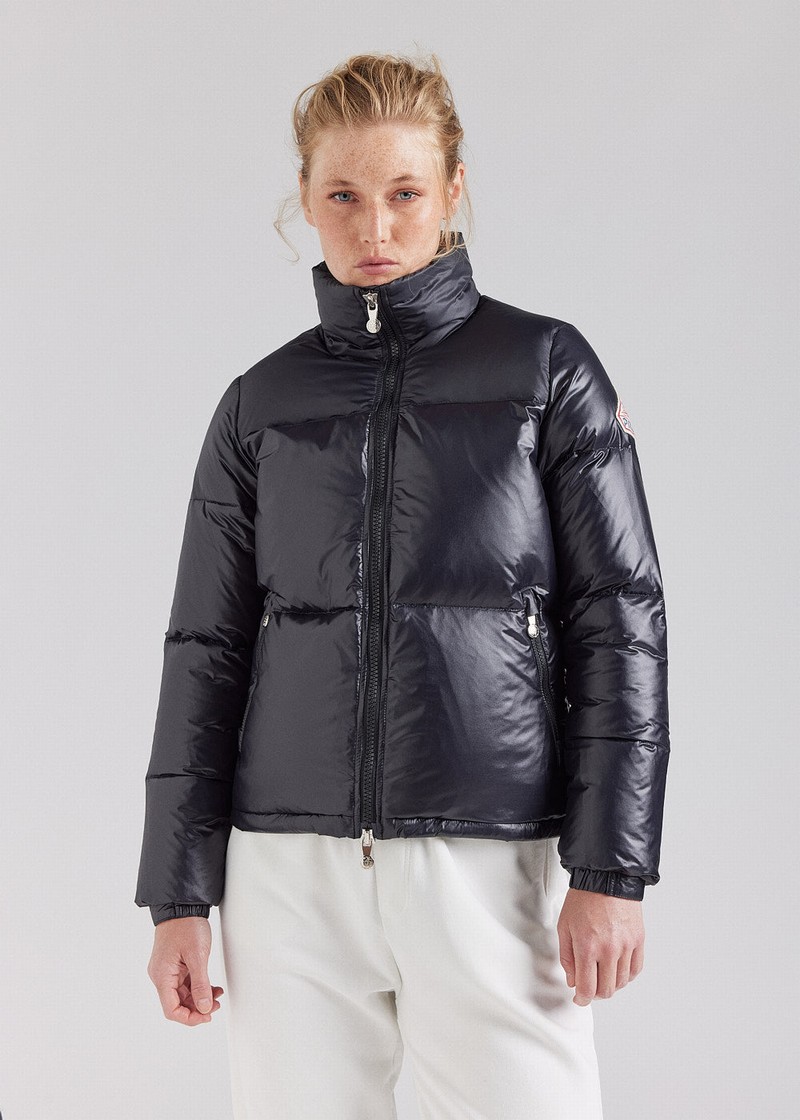 Women Pyrenex Goldin Short And Shiny Down Jackets Black | HYM290M4117