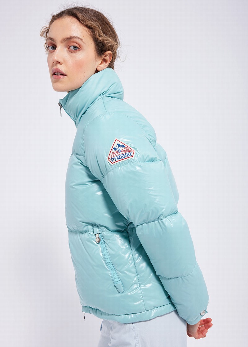 Women Pyrenex Goldin Short And Shiny Down Jackets Blue | HFV905V1695