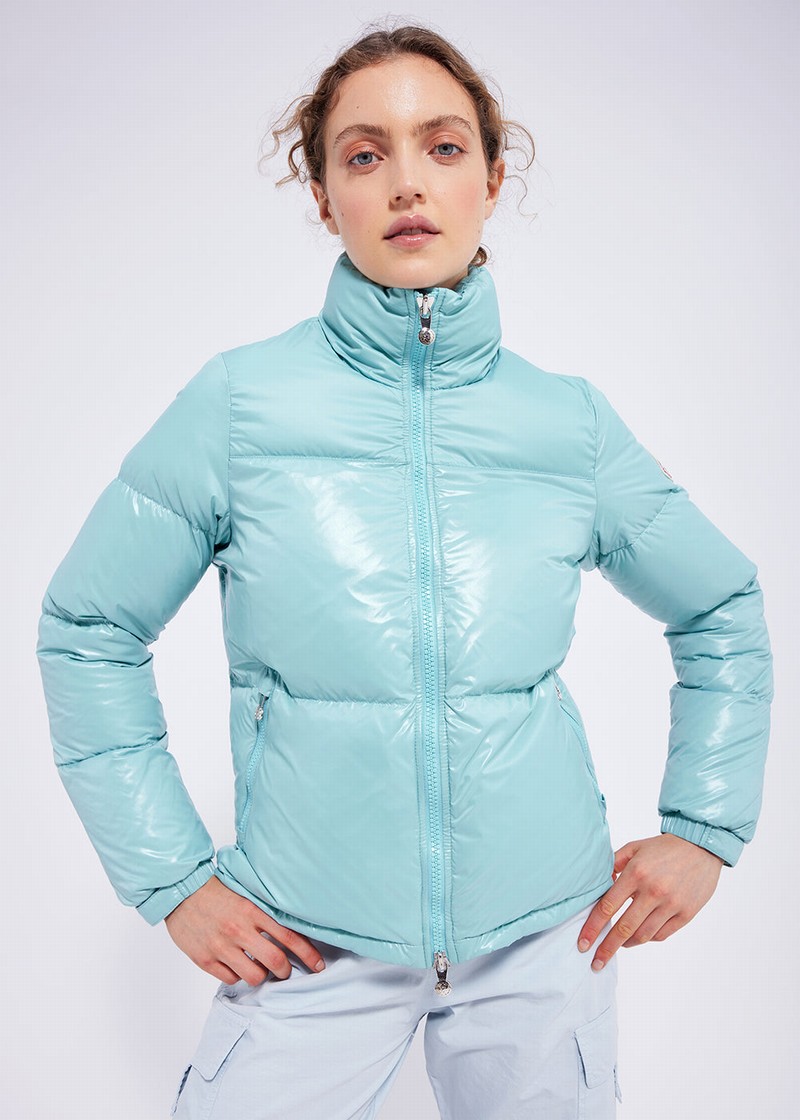 Women Pyrenex Goldin Short And Shiny Down Jackets Blue | HFV905V1695