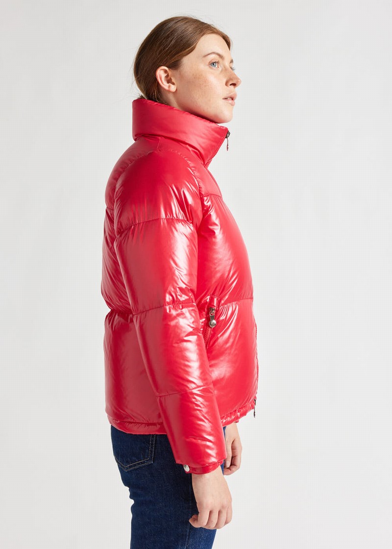 Women Pyrenex Goldin Short And Shiny Down Jackets Red | HNX335X2632