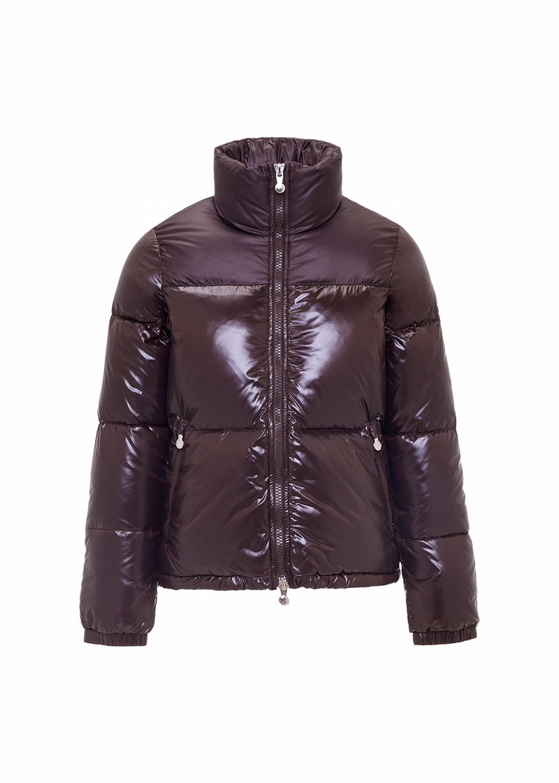 Women Pyrenex Goldin Short And Shiny Down Jackets Chocolate | HLB418B2220