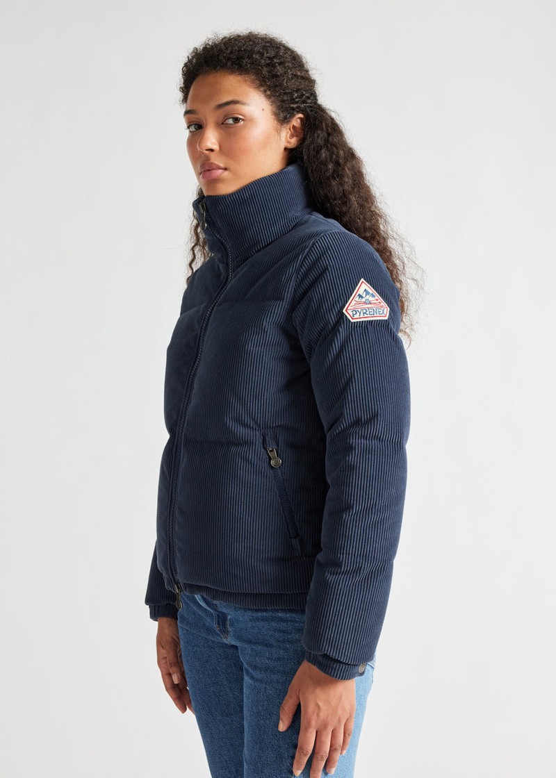 Women Pyrenex Goldin Short Down Jackets Navy | HTM090M0131