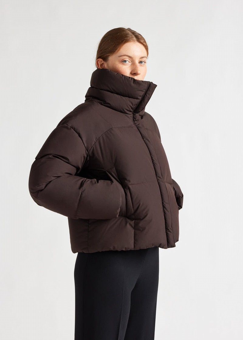 Women Pyrenex Harmonie Crop Short Down Jackets Chocolate | HVS190S1826