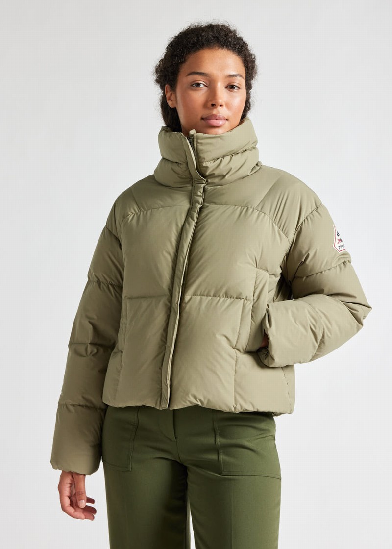 Women Pyrenex Harmonie Crop Short Down Jackets Olive | HGZ561Z3037