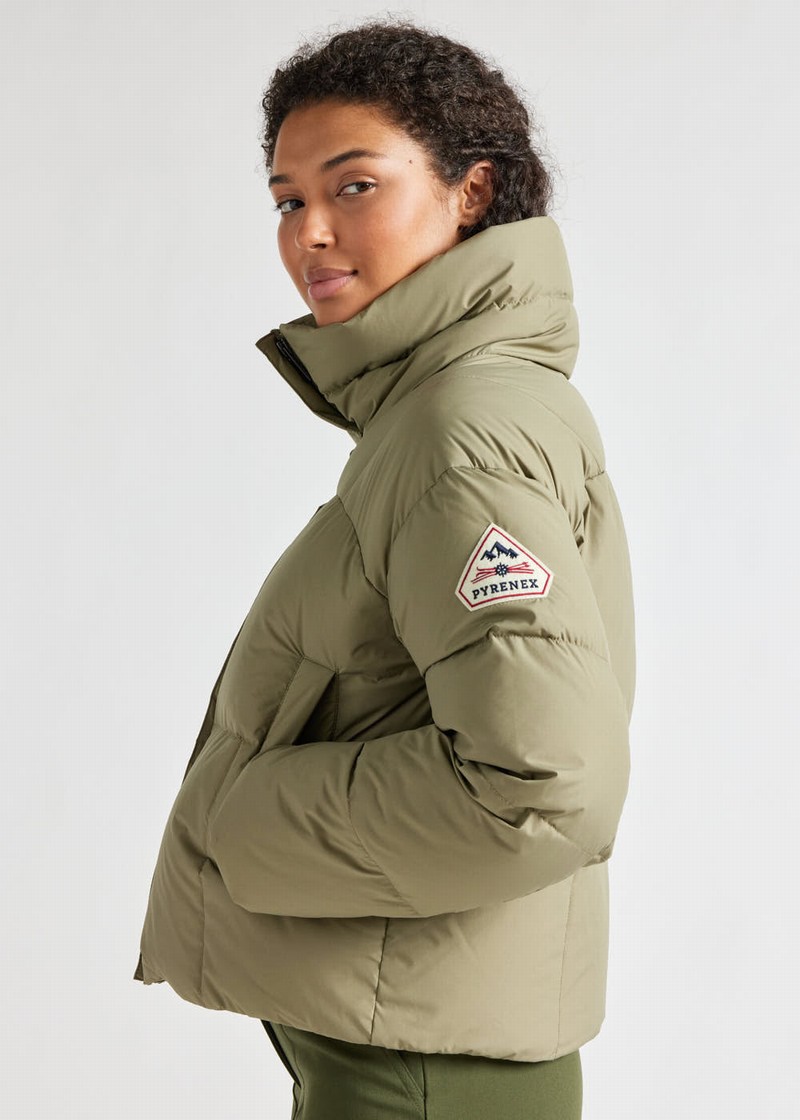 Women Pyrenex Harmonie Crop Short Down Jackets Olive | HGZ561Z3037