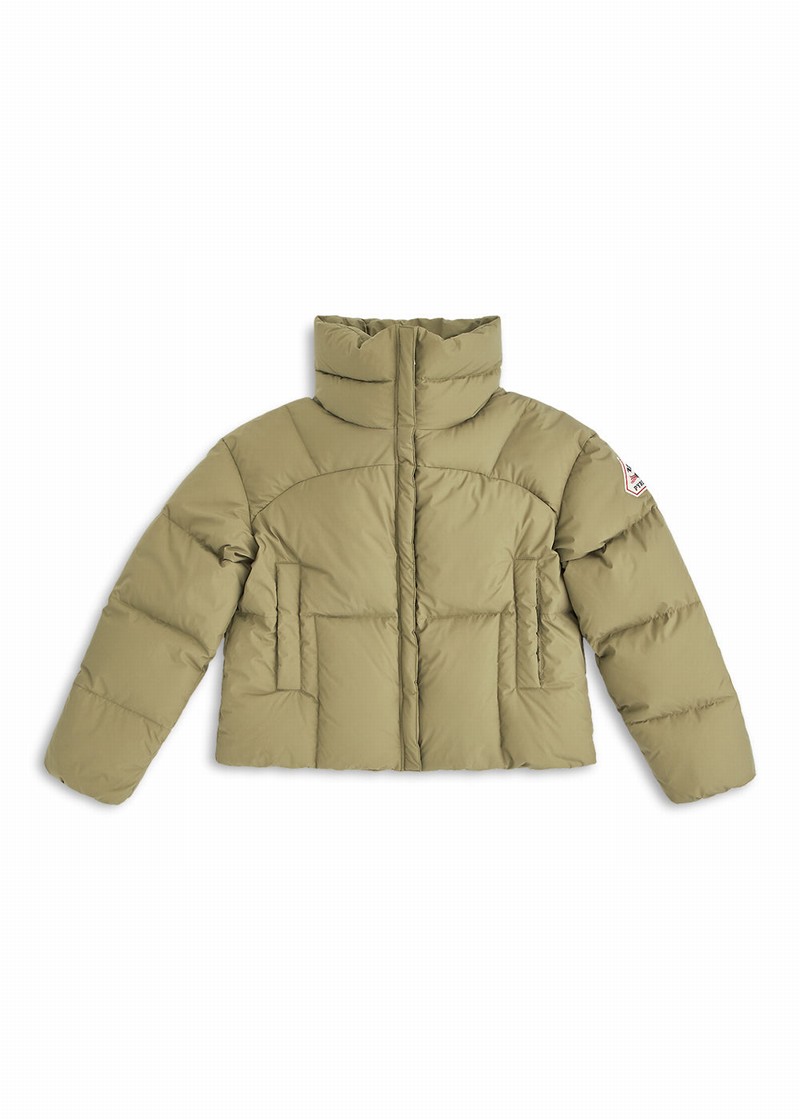 Women Pyrenex Harmonie Crop Short Down Jackets Olive | HGZ561Z3037