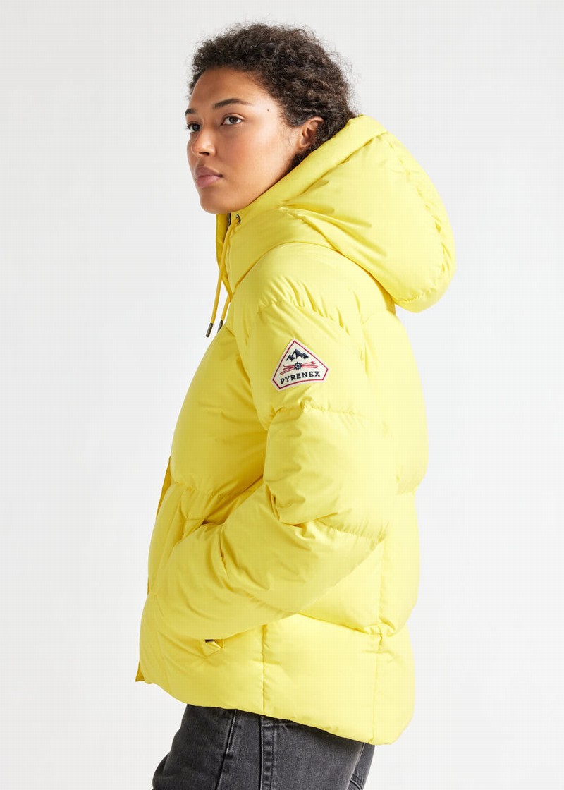 Women Pyrenex Harmonie Hooded Down Jackets Yellow | HRB737B5439