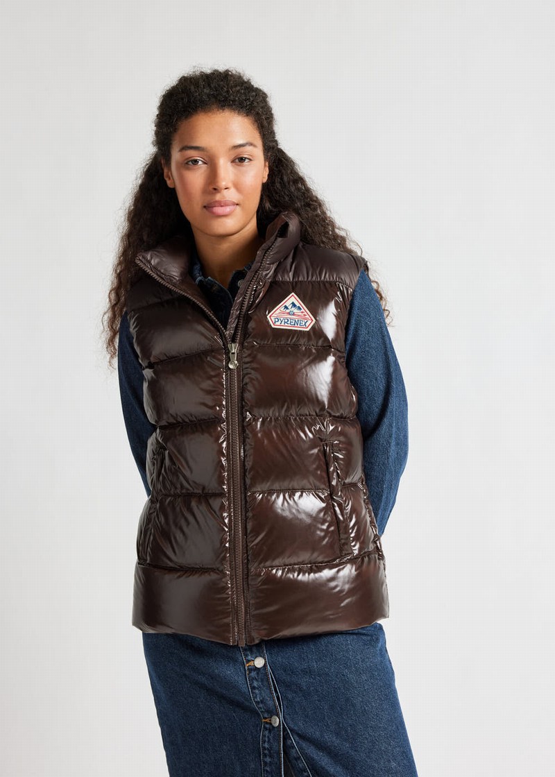 Women Pyrenex John Sleeveless Down Vest Chocolate | HTN342N3893