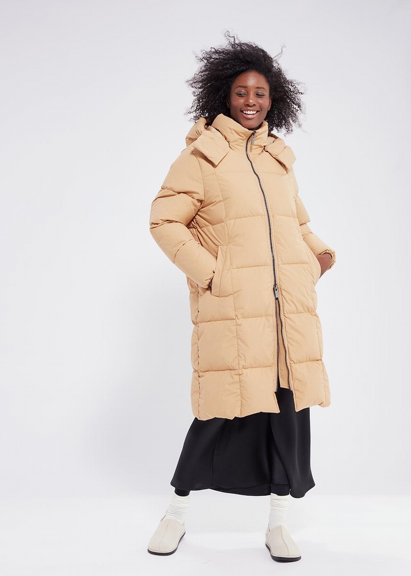 Women Pyrenex Long Down Coats Coffee | HWH915H2647